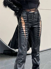Schwarze Vintage-Hose aus PU-Leder mit Cut-Out